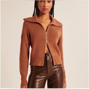 Abercrombie & Fitch - Double Zip Ribbed Cardigan Brown - Size Small